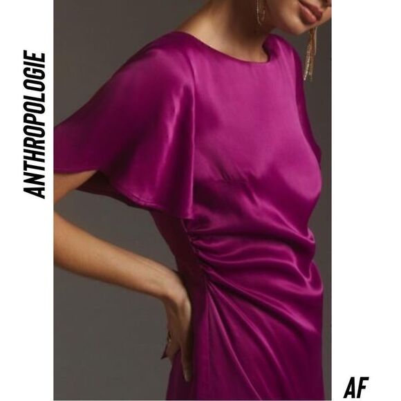 ANTHROPOLOGIE RUFFLED MINI DRESS IN VIOLET NWT SIZE 16 - Picture 3 of 9